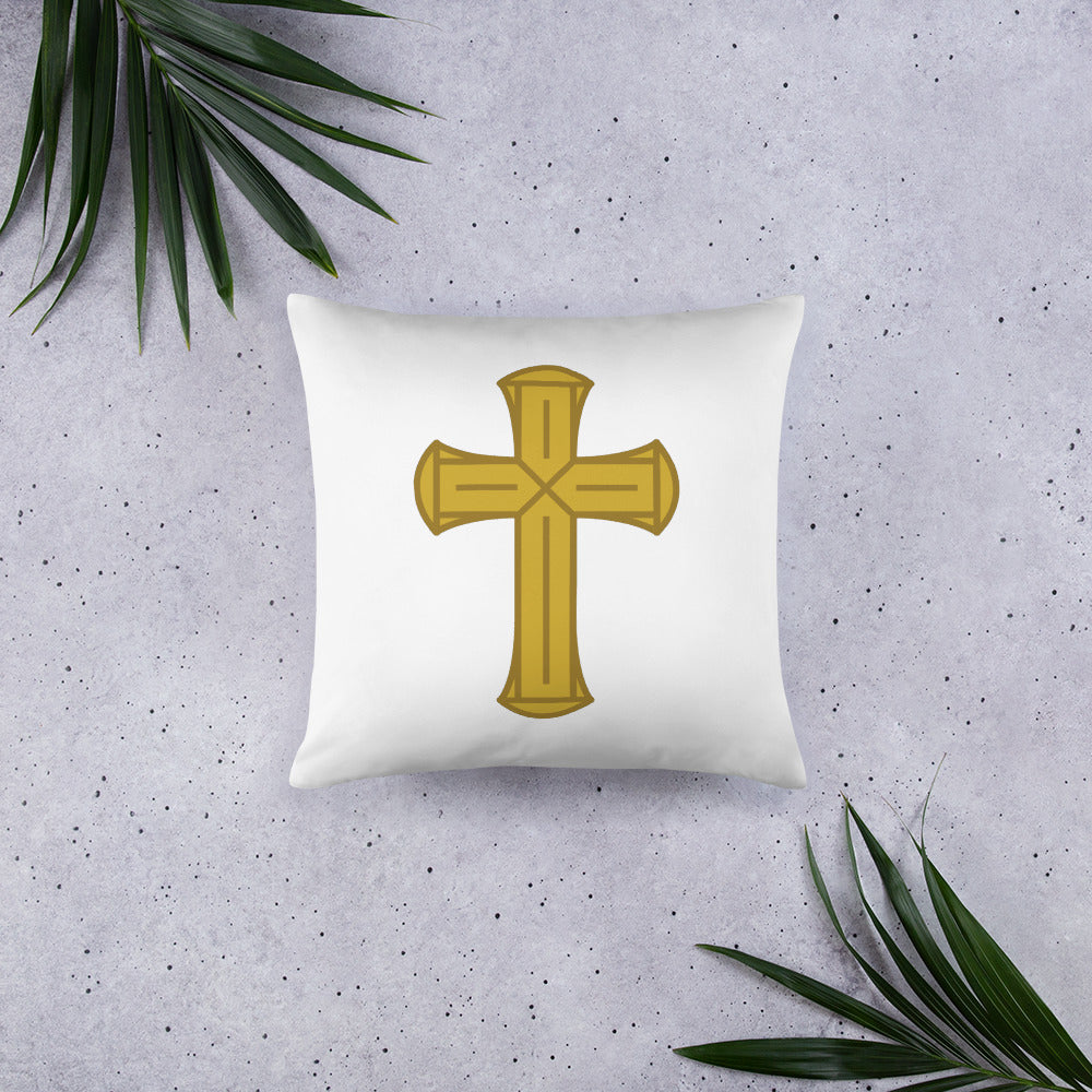 F&H Christian Gold Cross Basic Throw Pillow - Faith and Happiness Store