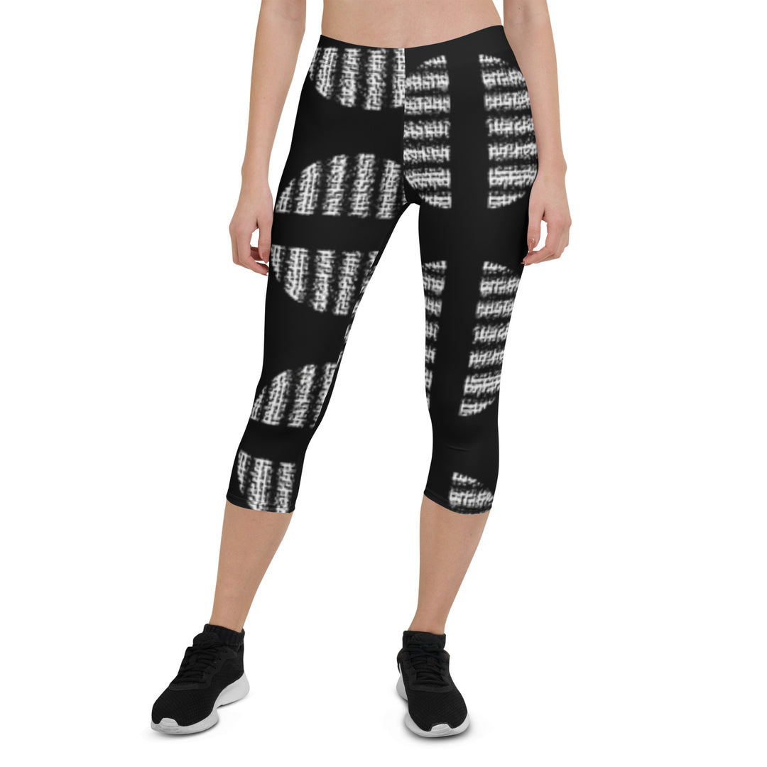 F&H Christian Black and White Circular Print Capri Leggings - Faith and Happiness Store