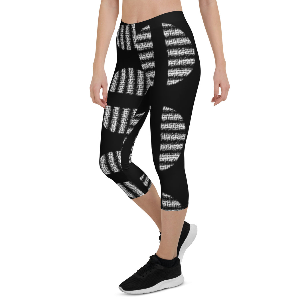 F&H Christian Black and White Circular Print Capri Leggings - Faith and Happiness Store