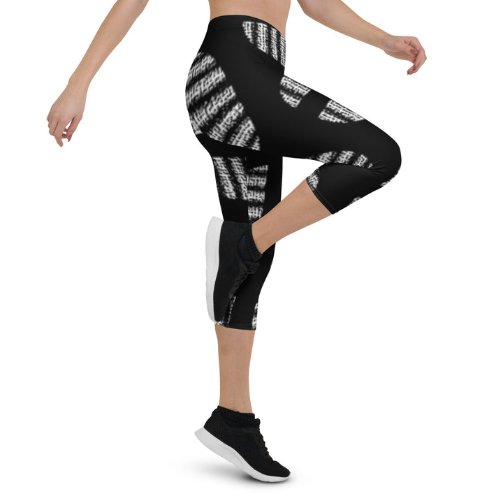 F&H Christian Black and White Circular Print Capri Leggings - Faith and Happiness Store