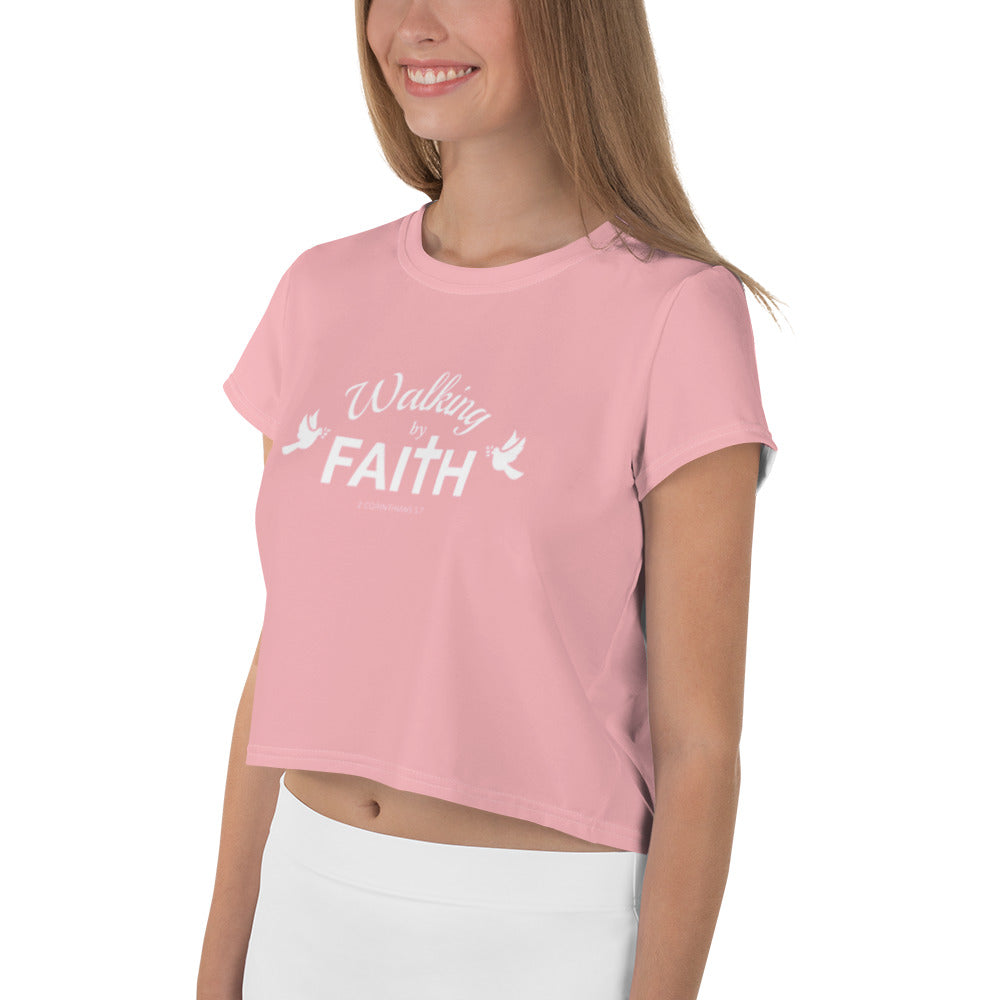 F&H Christian Walking By Faith Women's Crop Top - Faith and Happiness Store