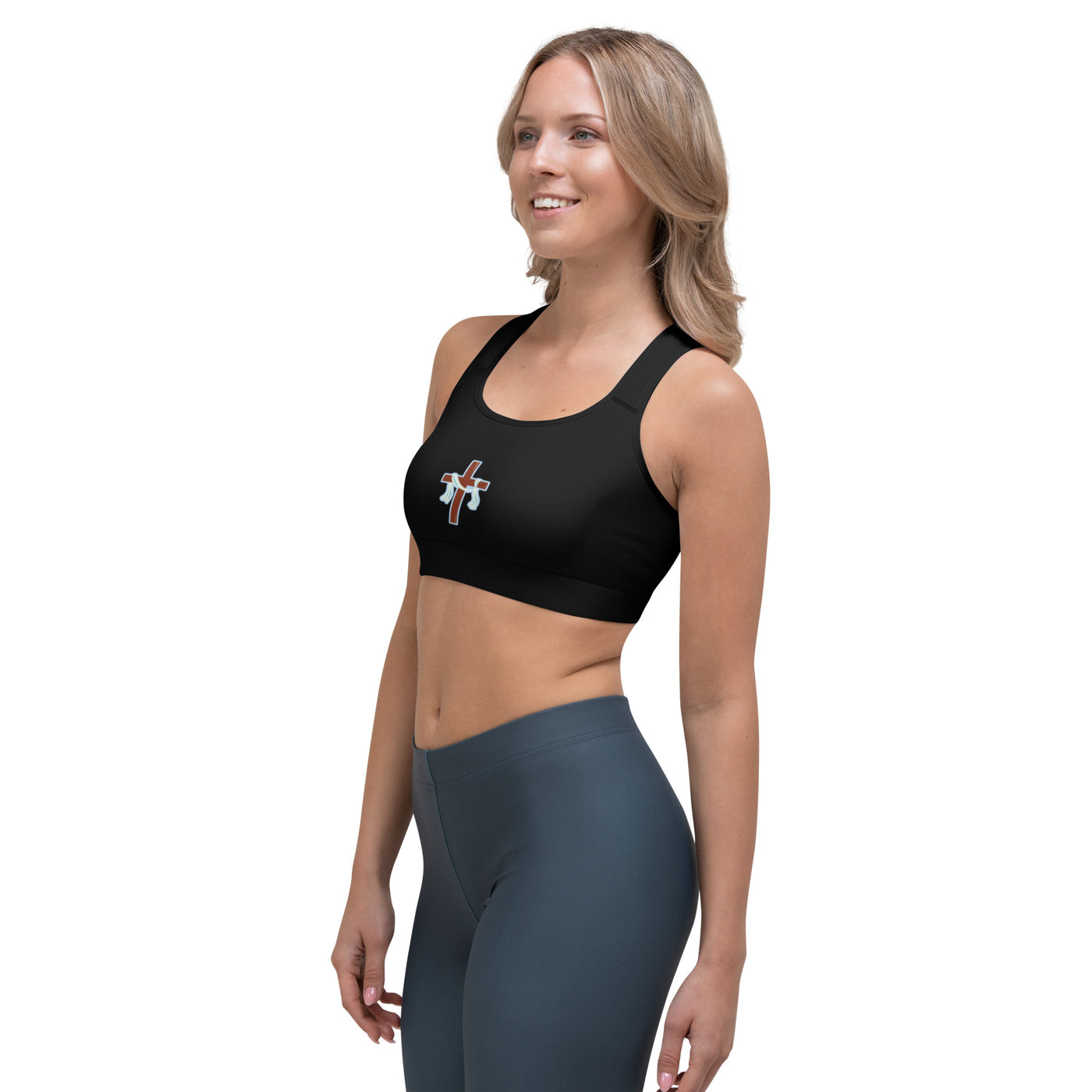 F&H Christian Cross Women's Sports bra - Faith and Happiness Store