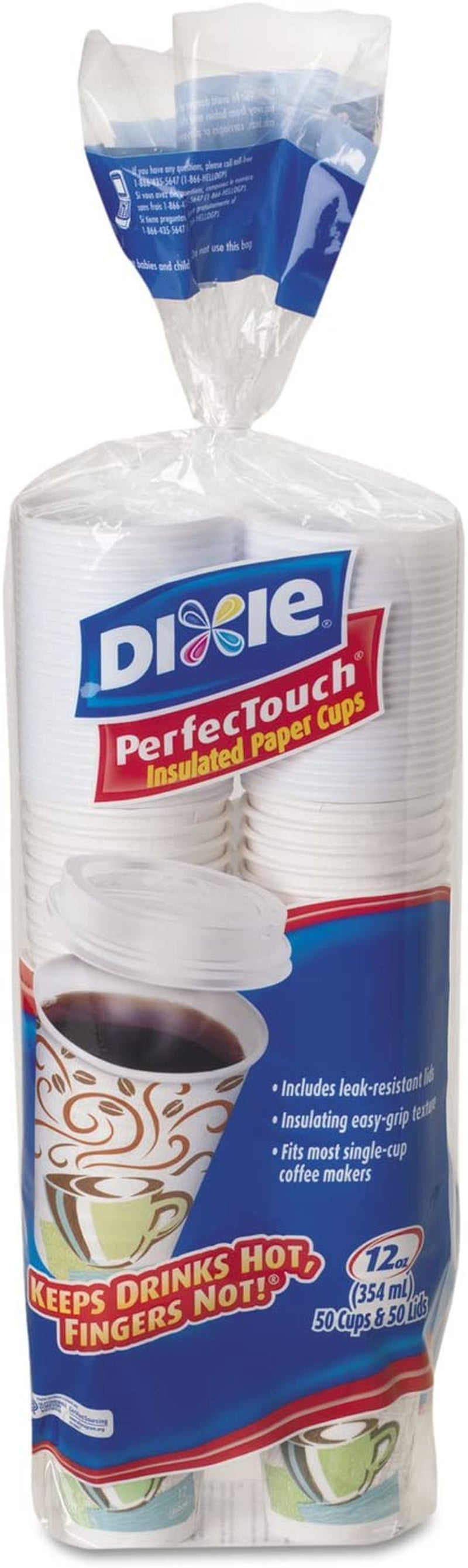 Dixie 5342Combo600 Paper Hot Cups & Lids Combo Bag, 12Oz, 50/Pack