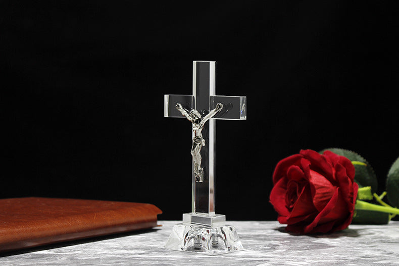 Christian Gifts Nightlight Crystal Jesus Cross Statue Religious Style