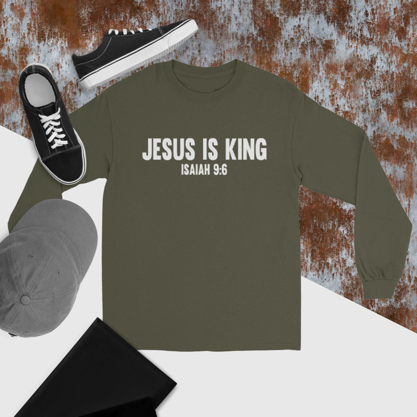 F&H Christian Jesus Is King Men’s Long Sleeve Shirt