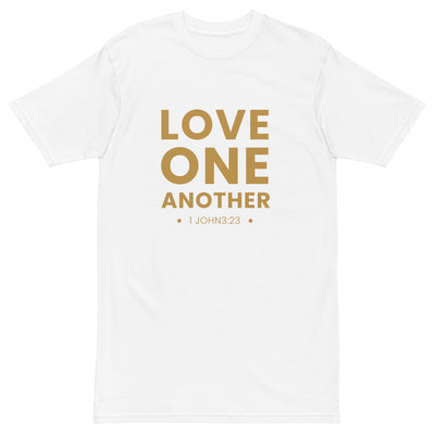 F&H Christian Love One Another Men’s premium heavyweight tee - Faith and Happiness Store