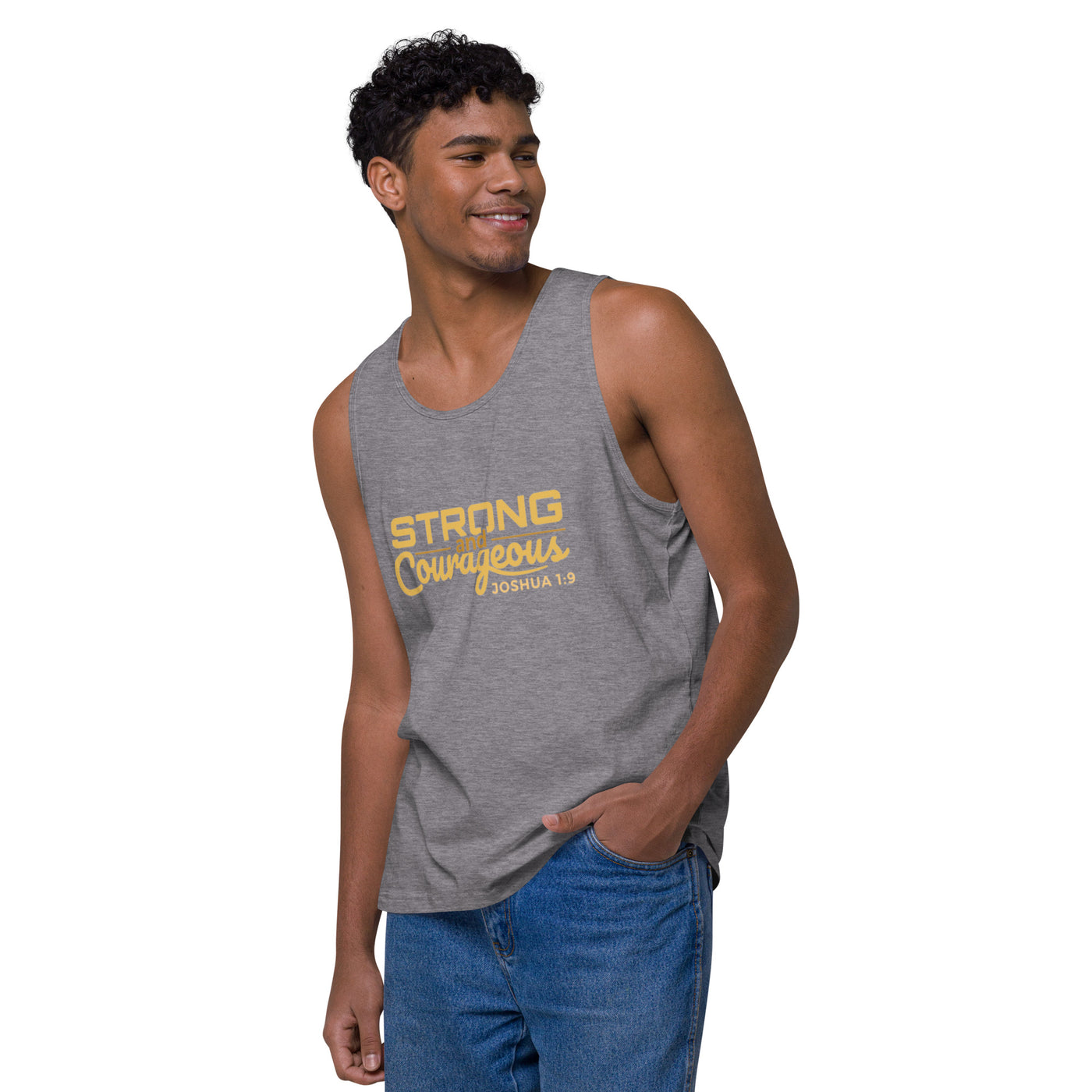F&H Christian Strong and Courageous Mens premium Tank Top