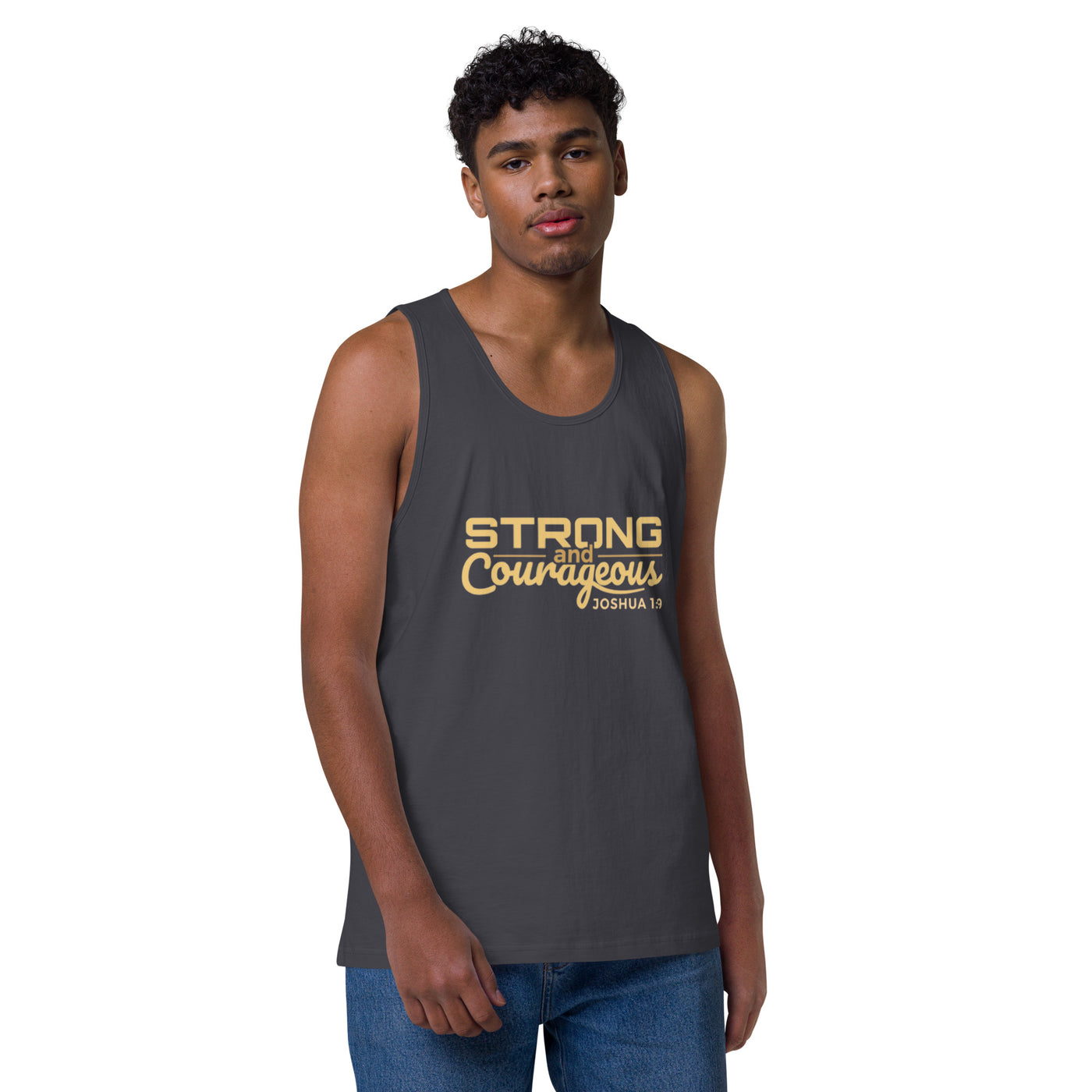 F&H Christian Strong and Courageous Mens premium Tank Top