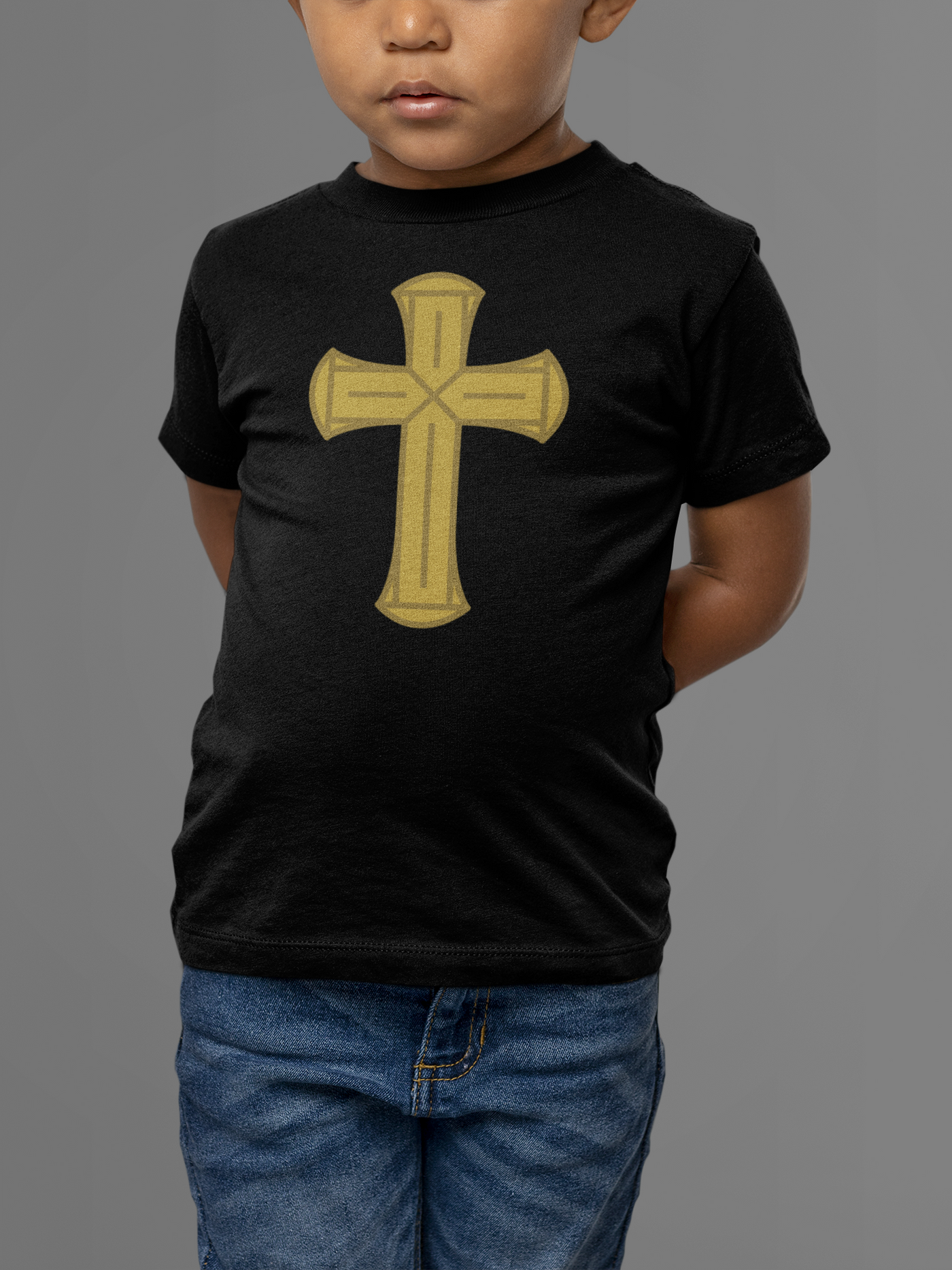 F&H Christian Gold Cross Toddler Short Sleeve Tee - Faith and Happiness Store