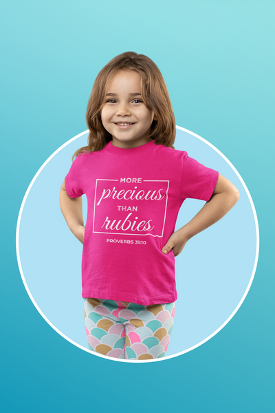 F&H Christian More Precious than Rubies Girl's Short Sleeve T-Shirt - Faith and Happiness Store
