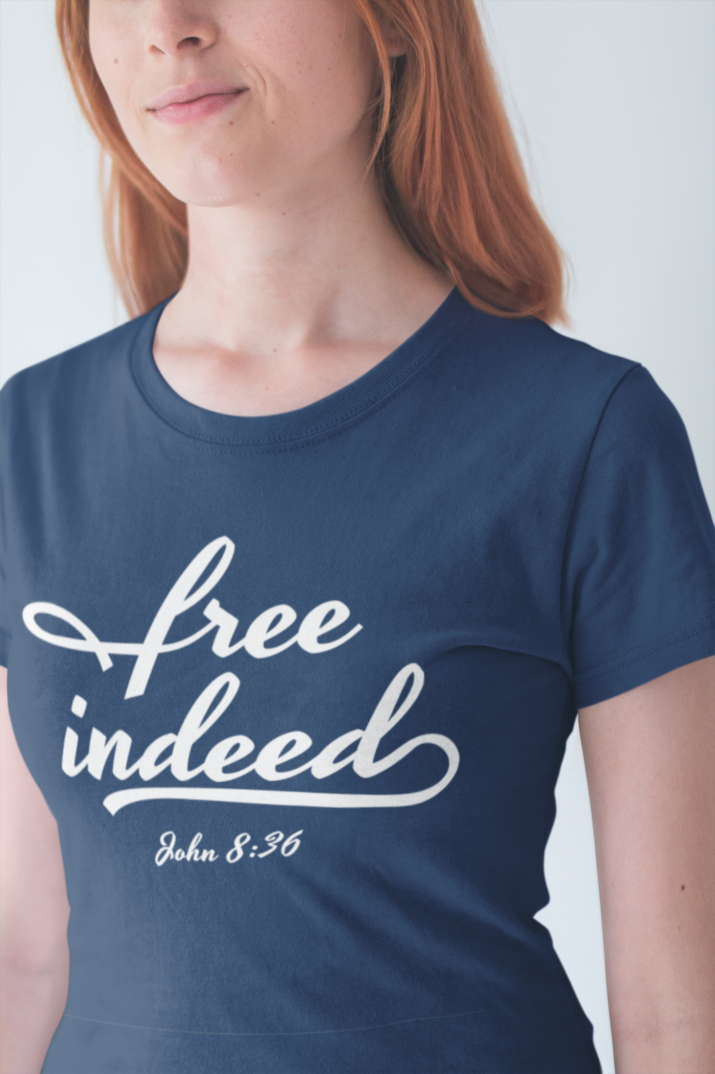 F&H Christian Free Indeed Script Women T-Shirt - Faith and Happiness Store