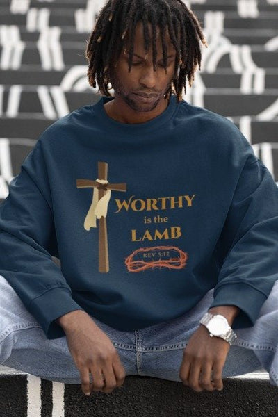 F&H Christian Worthy is the Lamb Men's Sweatshirt - Faith and Happiness Store
