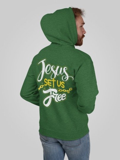 F&H Christian Jesus Set Us Free Two Sided Mens Hoodie