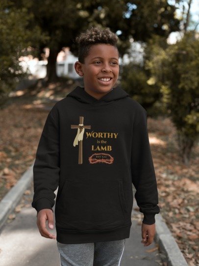 F&H Christian Worthy Is The Lamb Kids Fleece hoodie - Faith and Happiness Store