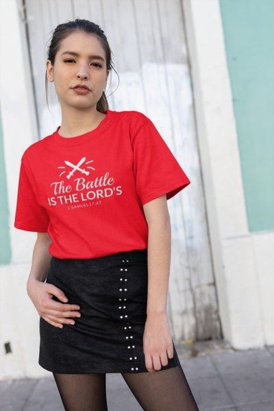 F&H Christian The Battle is The Lord's Women's T-Shirt - Faith and Happiness Store