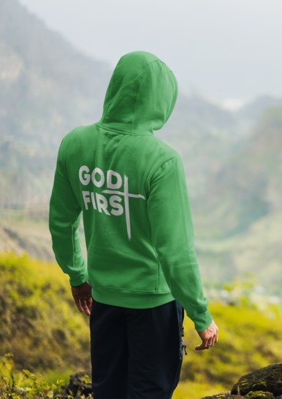 F&H Christian God First Two Sided Mens Hoodie