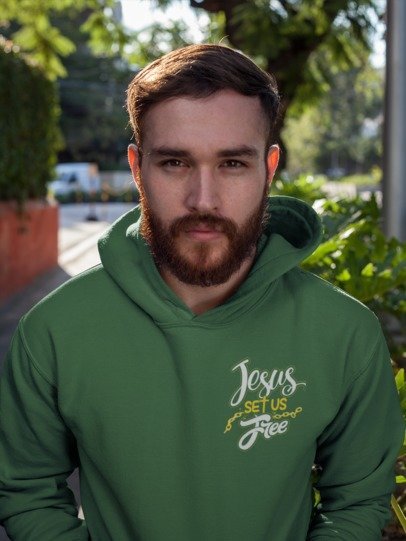 F&H Christian Jesus Set Us Free Two Sided Mens Hoodie