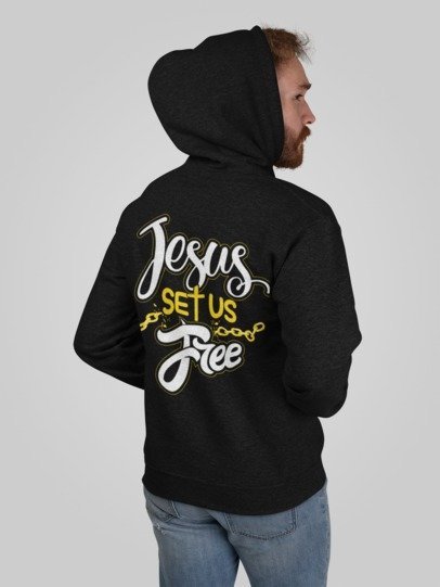 F&H Christian Jesus Set Us Free Two Sided Mens Hoodie