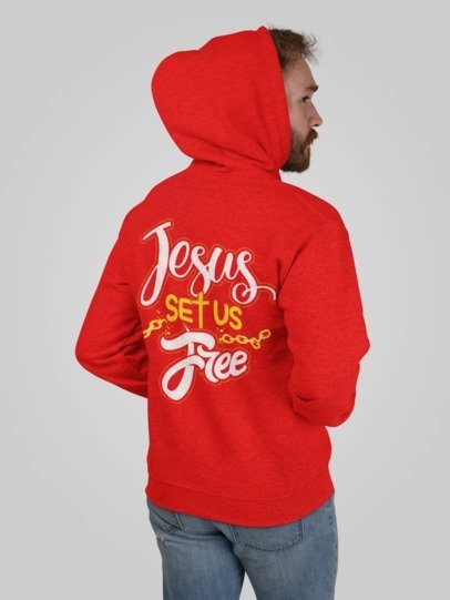 F&H Christian Jesus Set Us Free Two Sided Mens Hoodie