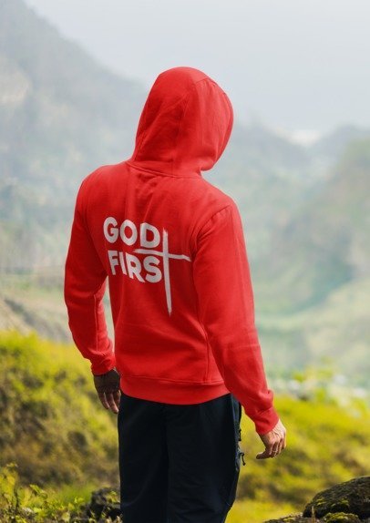 F&H Christian God First Two Sided Mens Hoodie