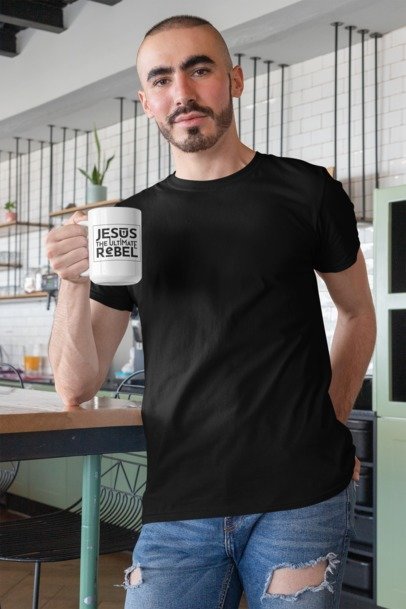 F&H Christian Jesus the Ultimate Rebel White glossy mug - Faith and Happiness Store