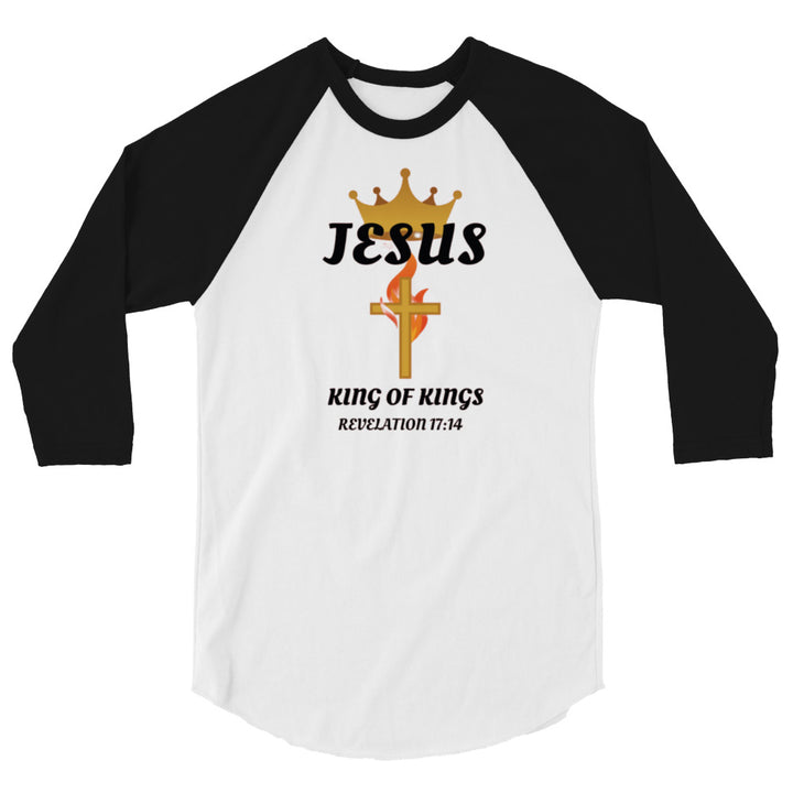 F&H Christian Jesus King of Kings 3/4 sleeve men's raglan shirt - Faith and Happiness Store