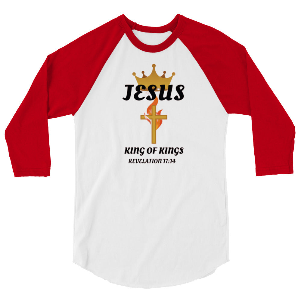 F&H Christian Jesus King of Kings 3/4 sleeve men's raglan shirt - Faith and Happiness Store