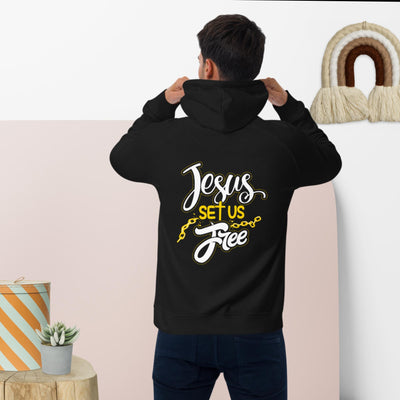 Jesus Set Us Free Unisex eco raglan hoodie