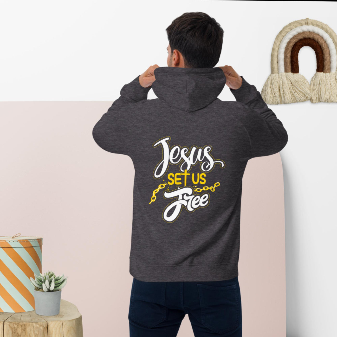 Jesus Set Us Free Unisex eco raglan hoodie