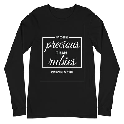 F&H Christian More Precious than Rubies Women's Long Sleeve Tee - Faith and Happiness Store