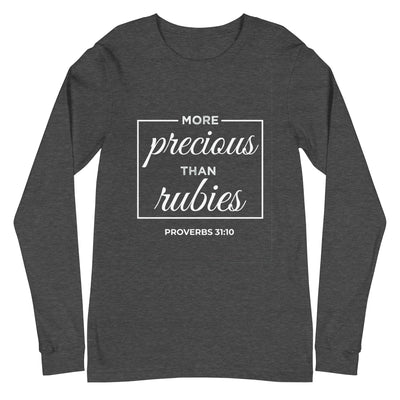 F&H Christian More Precious than Rubies Women's Long Sleeve Tee - Faith and Happiness Store