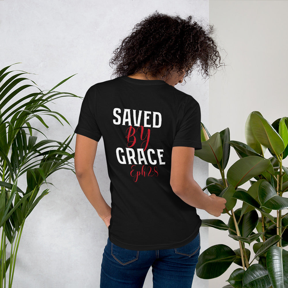 F&H Christian Cross Saved By Grace Two Sided Woman t-shirt