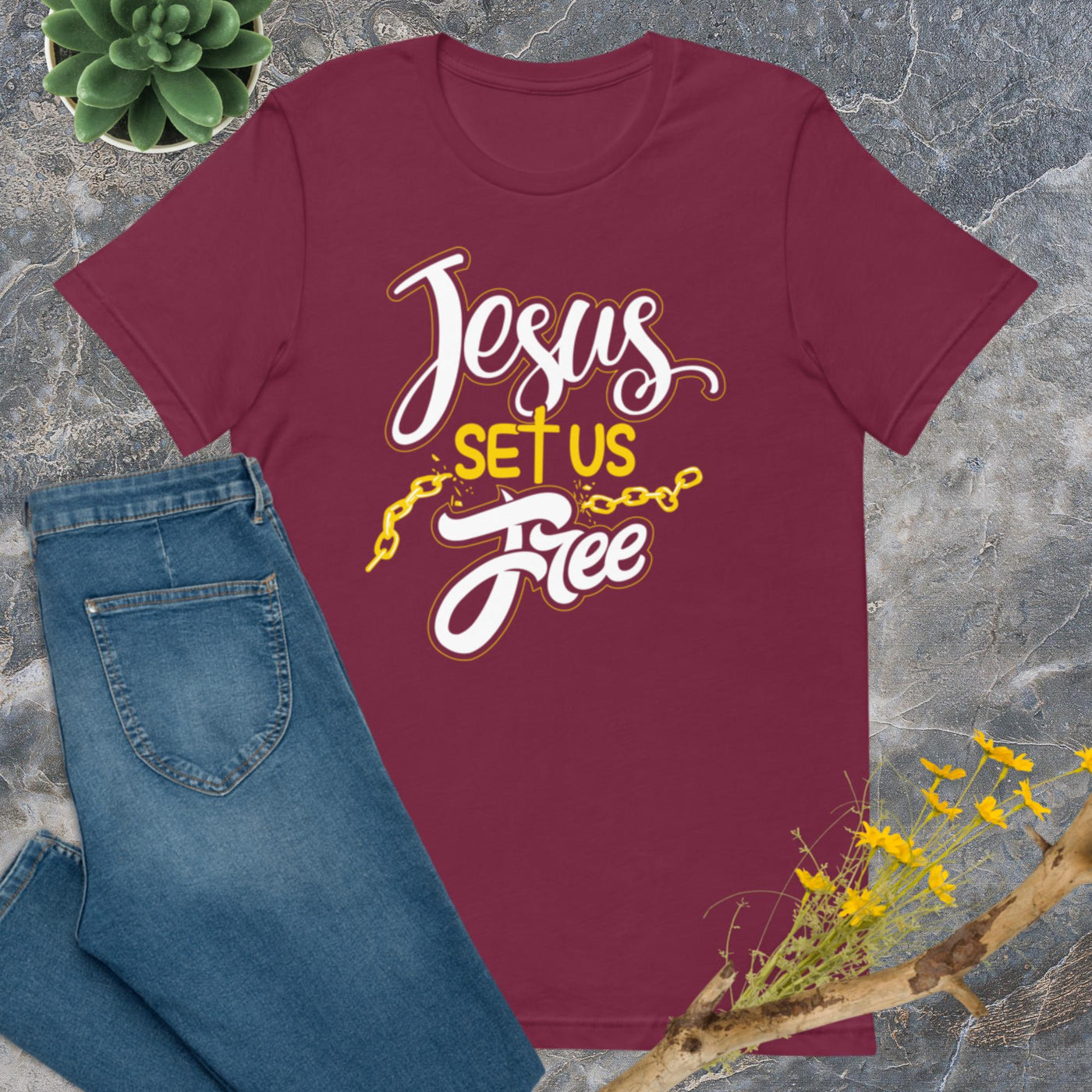 F&H Christian Jesus Set Us Free Womens T-shirt
