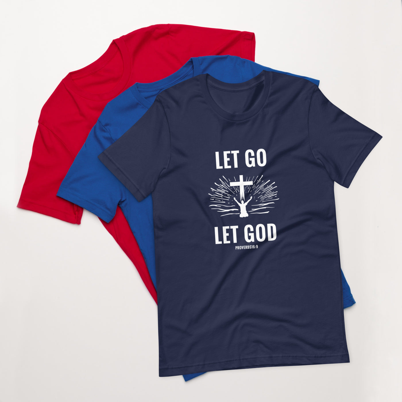 F&H Christian Let Go Let God Cross Men's T-Shirt - Faith and Happiness Store