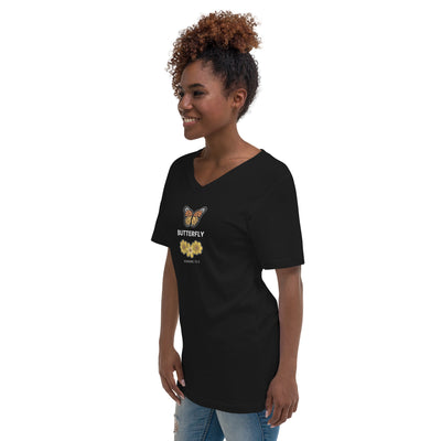 F&H Christian Butterfly Short Sleeve V-Neck T-Shirt - Faith and Happiness Store