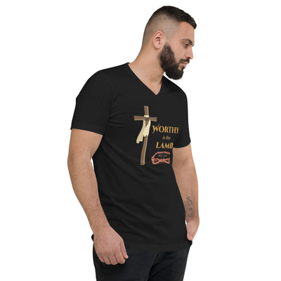 F&H Christian Worthy is the Lamb Unisex Short Sleeve V-Neck T-Shirt