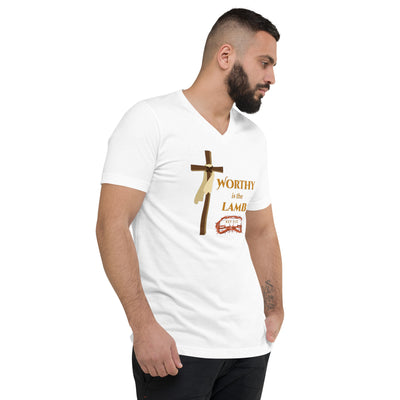 F&H Christian Worthy is the Lamb Unisex Short Sleeve V-Neck T-Shirt