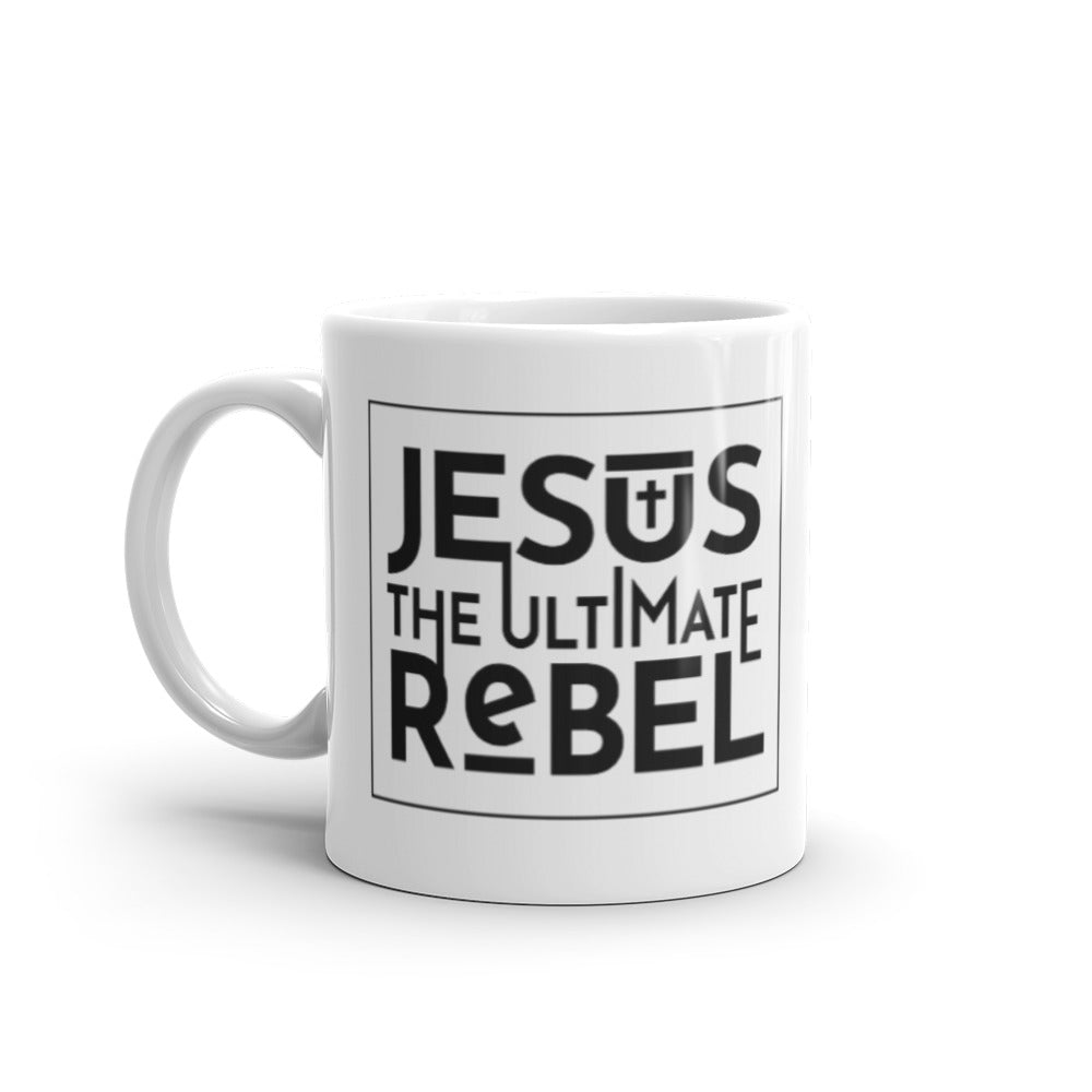 F&H Christian Jesus the Ultimate Rebel White glossy mug - Faith and Happiness Store