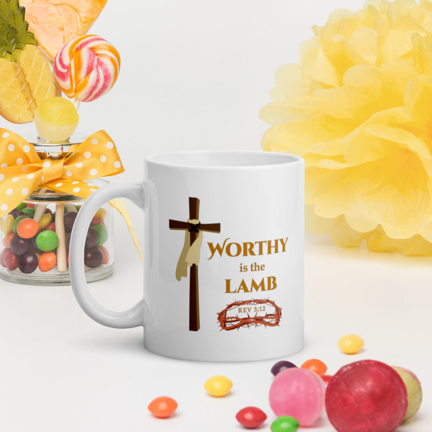 F&H Worthy Is The Lamb White glossy mug - Faith and Happiness Store