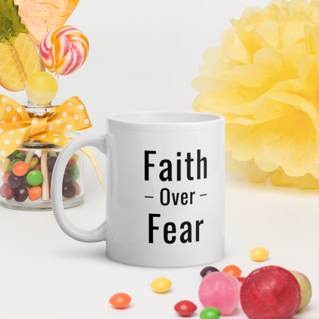 F&H Faith Over Fear White glossy mug - Faith and Happiness Store