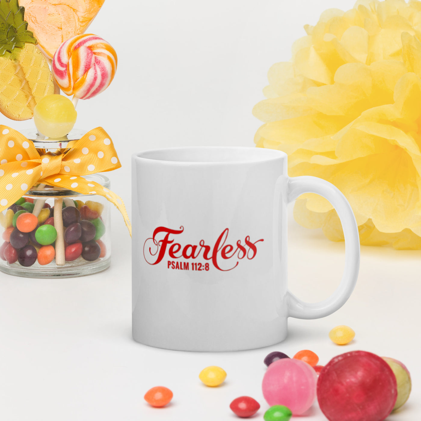F&H Christian Fearless White glossy mug - Faith and Happiness Store