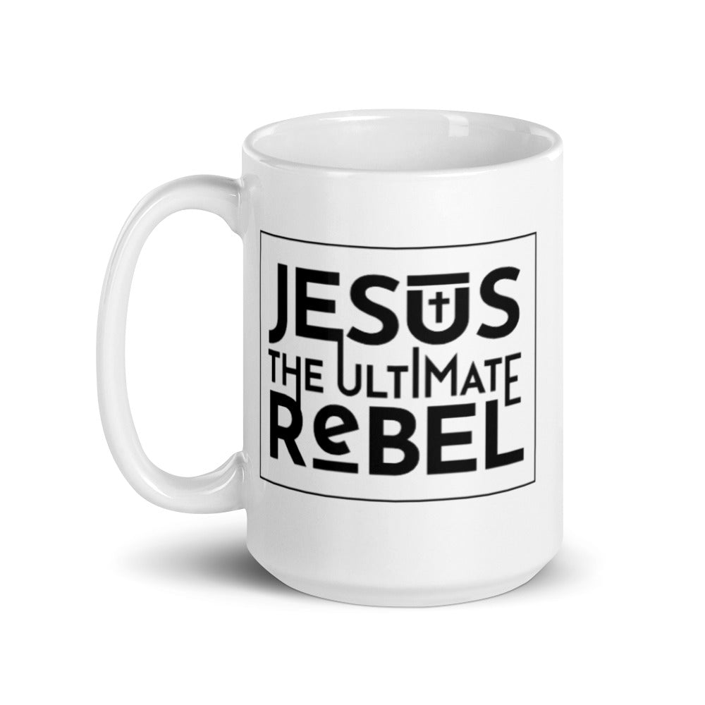 F&H Christian Jesus the Ultimate Rebel White glossy mug - Faith and Happiness Store