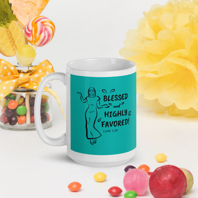 F&H Christian Blessed & Highly Favored Glossy Mug - Faith and Happiness Store