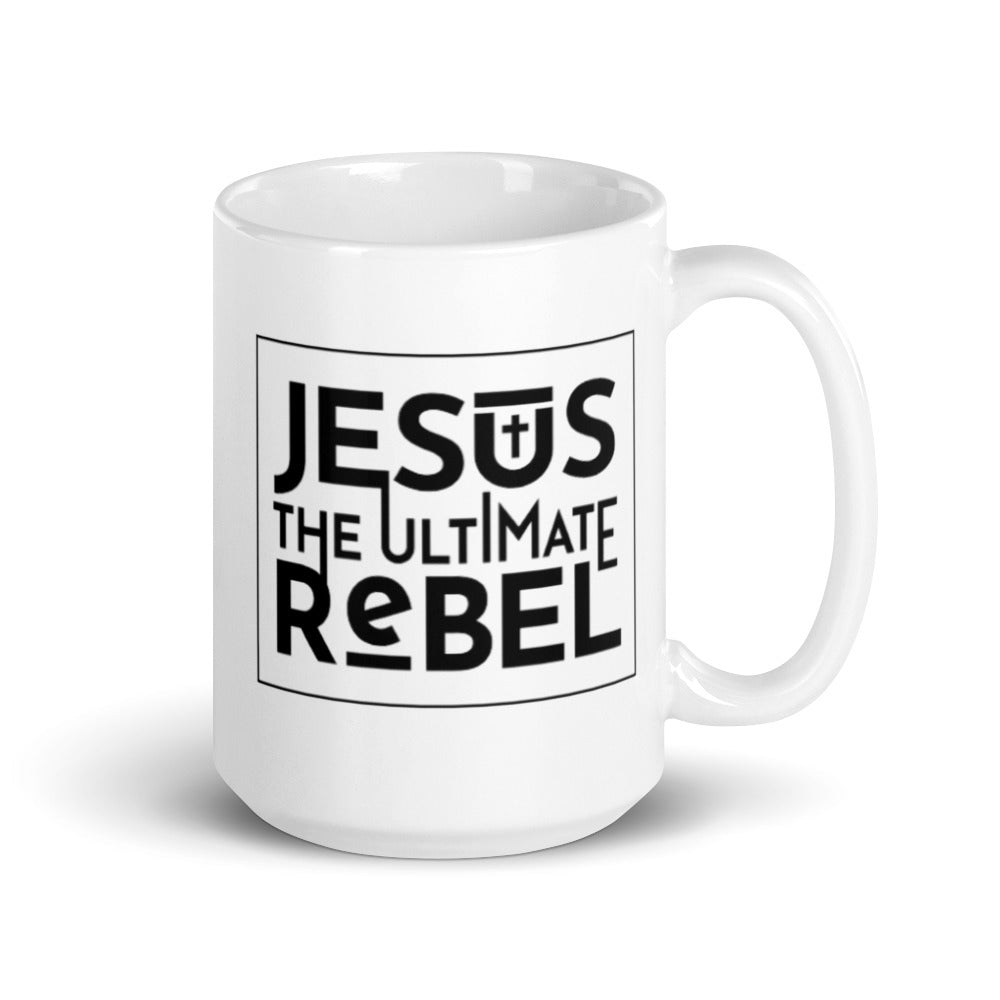 F&H Christian Jesus the Ultimate Rebel White glossy mug - Faith and Happiness Store