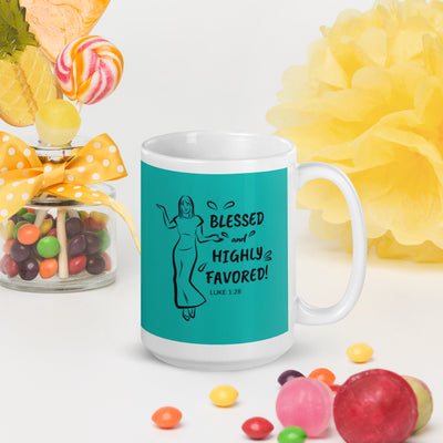 F&H Christian Blessed & Highly Favored Glossy Mug - Faith and Happiness Store