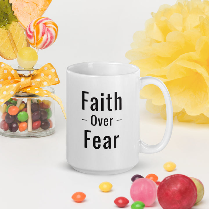 F&H Faith Over Fear White glossy mug - Faith and Happiness Store