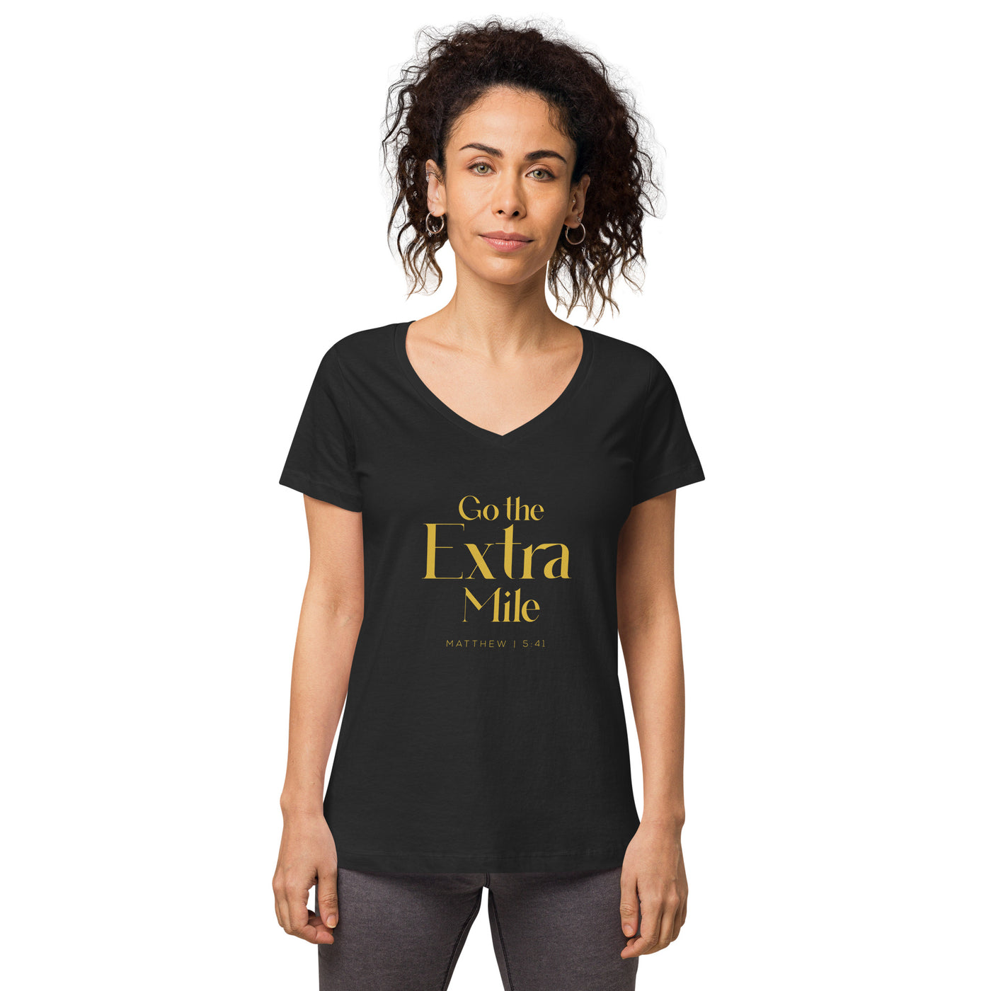 F&H Christian Go the Extra Mile Womens fitted V-neck t-shirt