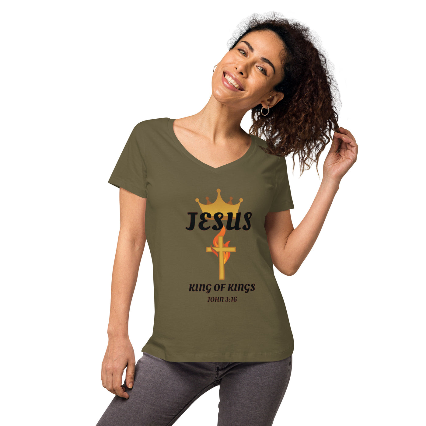 F&H Christian Jesus King of Kings Womens v-neck t-shirt