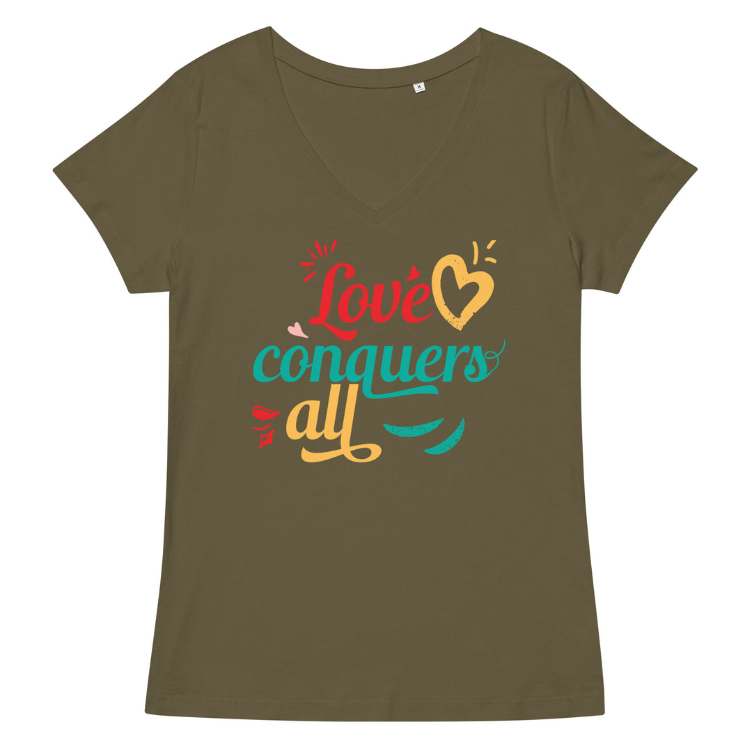 F&H Christian Love Conquers All Women’s fitted v-neck t-shirt