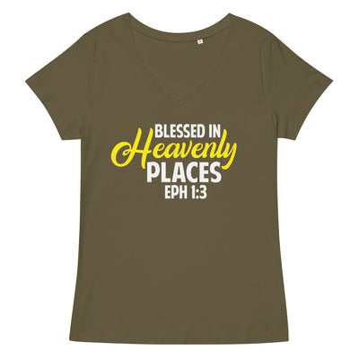 F&H Christian Blessed In Heavenly Places womens fitted V-neck t-shirt